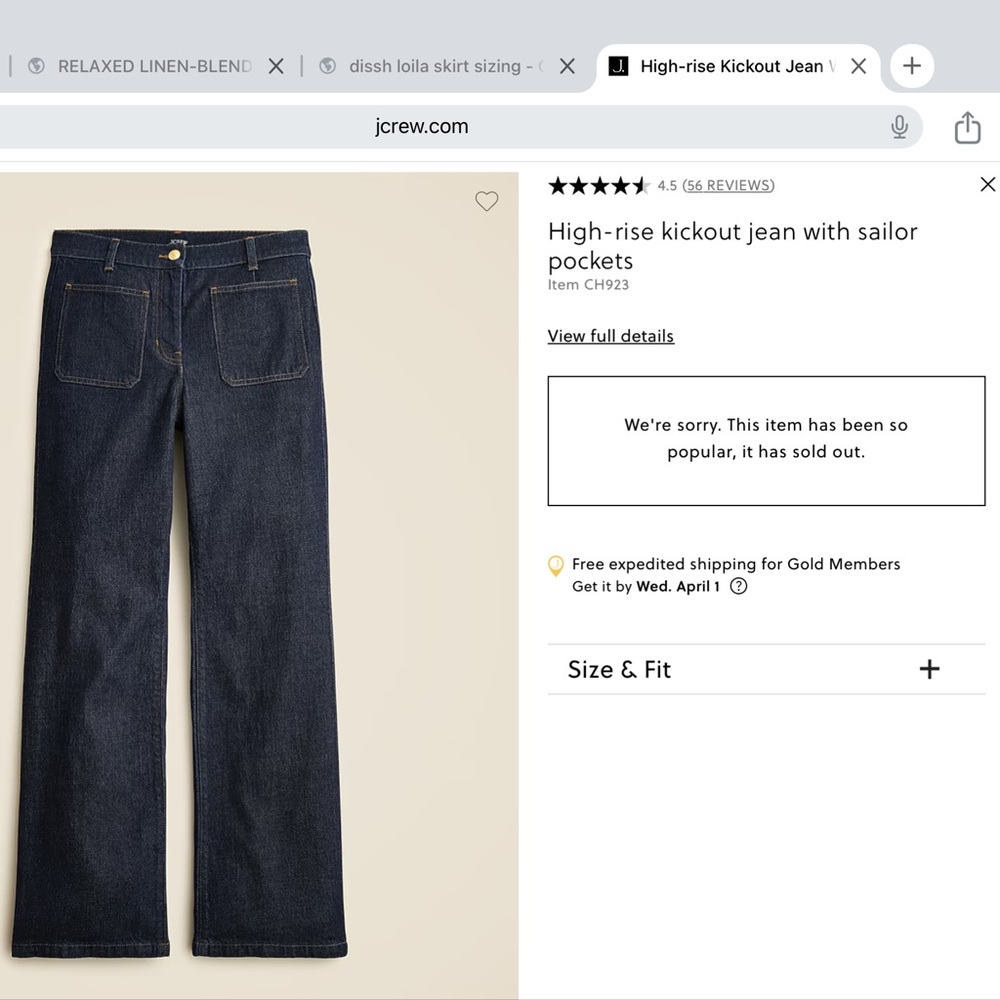 NWT-High-Rise Kickout Jeans in Dark Indigo